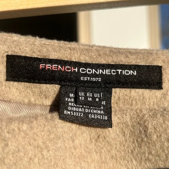 🆕 French Connection Beige Wrap Mini Skirt Asymmetrical Wool-Blend Size M (8)